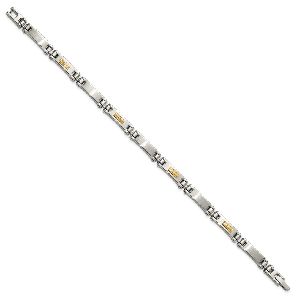 Chisel Stainless Steel Brushed and Polished with 14K Gold Accent and 1/20ct. Diamond 8.5 inch Bracelet SRB3192-8.5