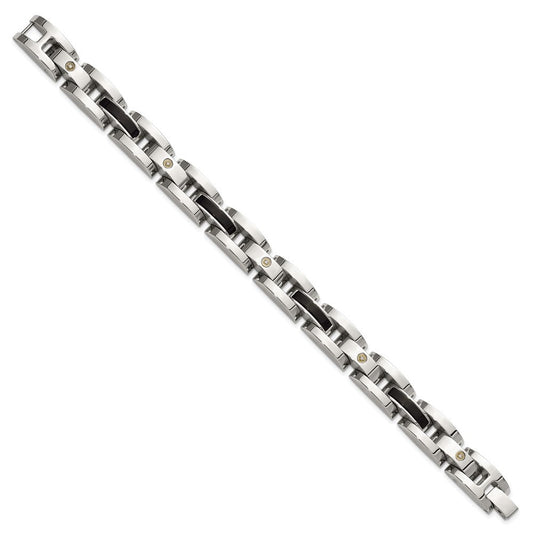 Chisel Stainless Steel Polished with .03ct Diamond and Onyx 8.25 inch Link Bracelet SRB3193-8.25