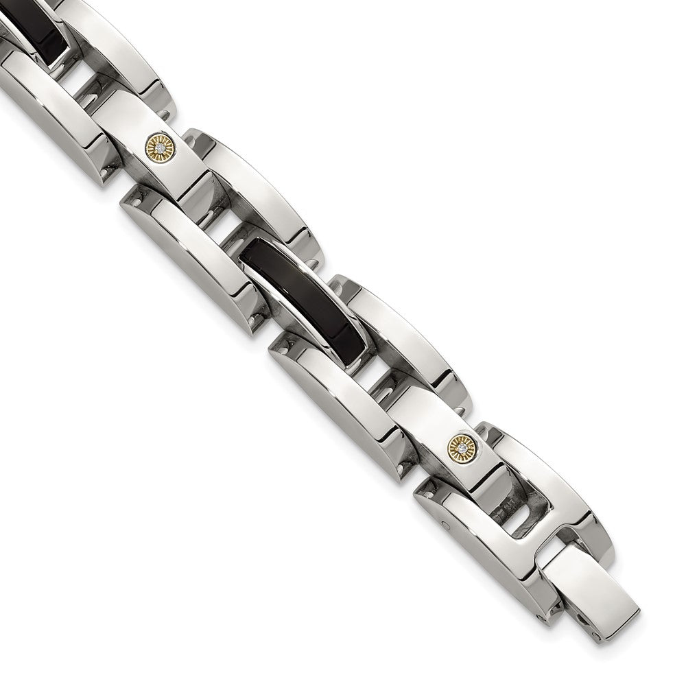 Chisel Stainless Steel Polished with .03ct Diamond and Onyx 8.25 inch Link Bracelet SRB3193-8.25