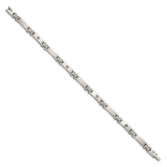 Chisel Stainless Steel Brushed and Polished with 14K White Gold Accent and .02ct Diamond 8.5 inch Bracelet SRB3194-8.5