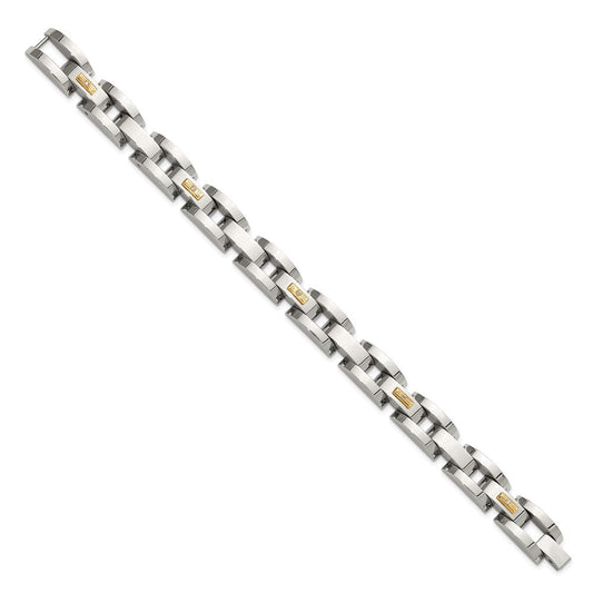 Chisel Stainless Steel Polished with 14K Gold Accent and 1/20ct. Diamond 8.25 inch Link Bracelet SRB3195-8.25