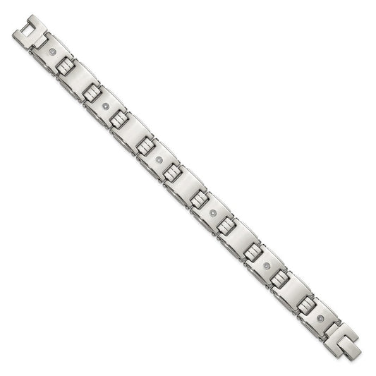 Chisel Stainless Steel Polished with 14K White Accent and .03ct Diamond 8 inch Link Bracelet SRB3196-8