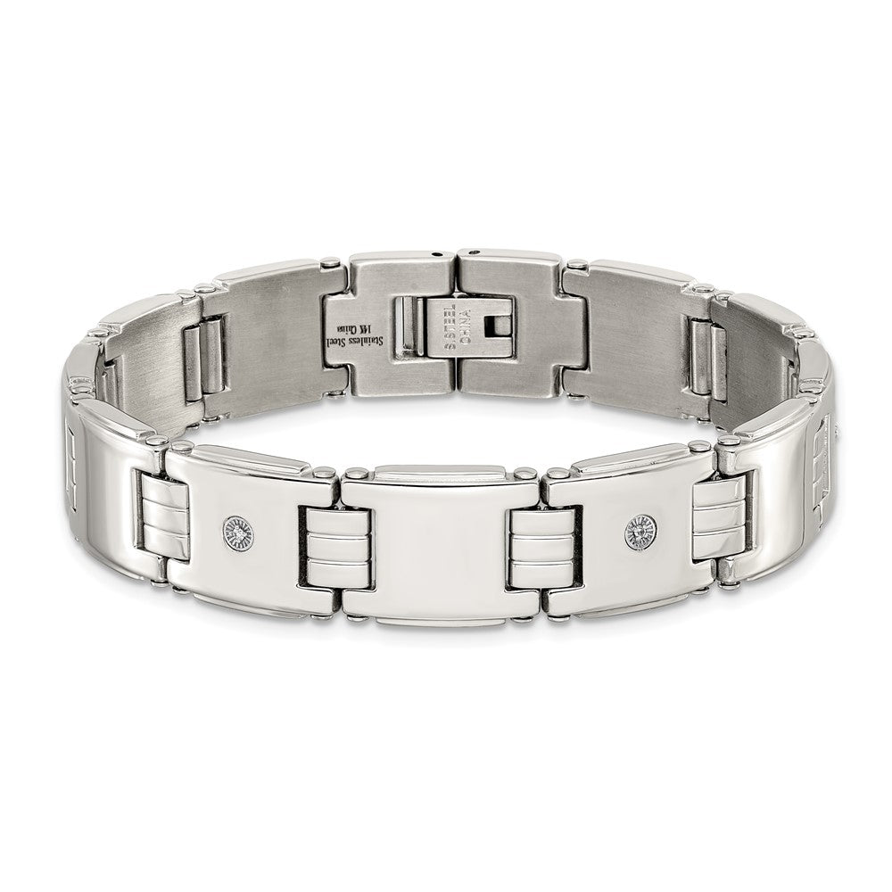 Chisel Stainless Steel Polished with 14K White Accent and .03ct Diamond 8 inch Link Bracelet SRB3196-8
