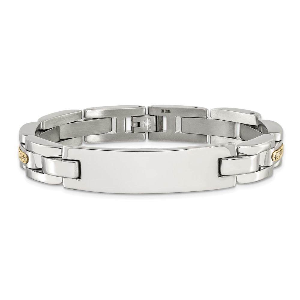 Chisel Stainless Steel Polished with 14K Gold Accent 8.5 inch ID Link Bracelet SRB3197-8.5
