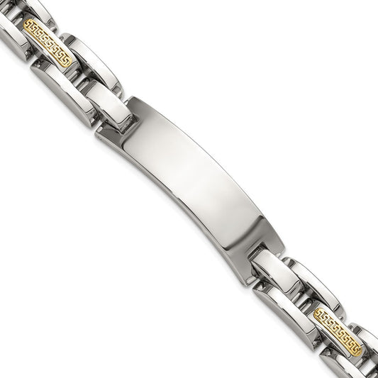 Chisel Stainless Steel Polished with 14K Gold Accent 8.5 inch ID Link Bracelet SRB3197-8.5