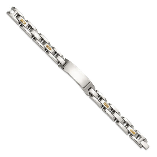 Chisel Stainless Steel Polished with 14K Gold Accent and 1/20ct. Diamond 8.5 inch ID Link Bracelet SRB3198-8.5