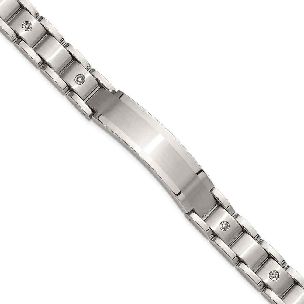 Chisel Stainless Steel Brushed and Polished with 14K White Gold Accent and 1/20ct. Diamond 8.5 inch Bracelet SRB3199-8.5