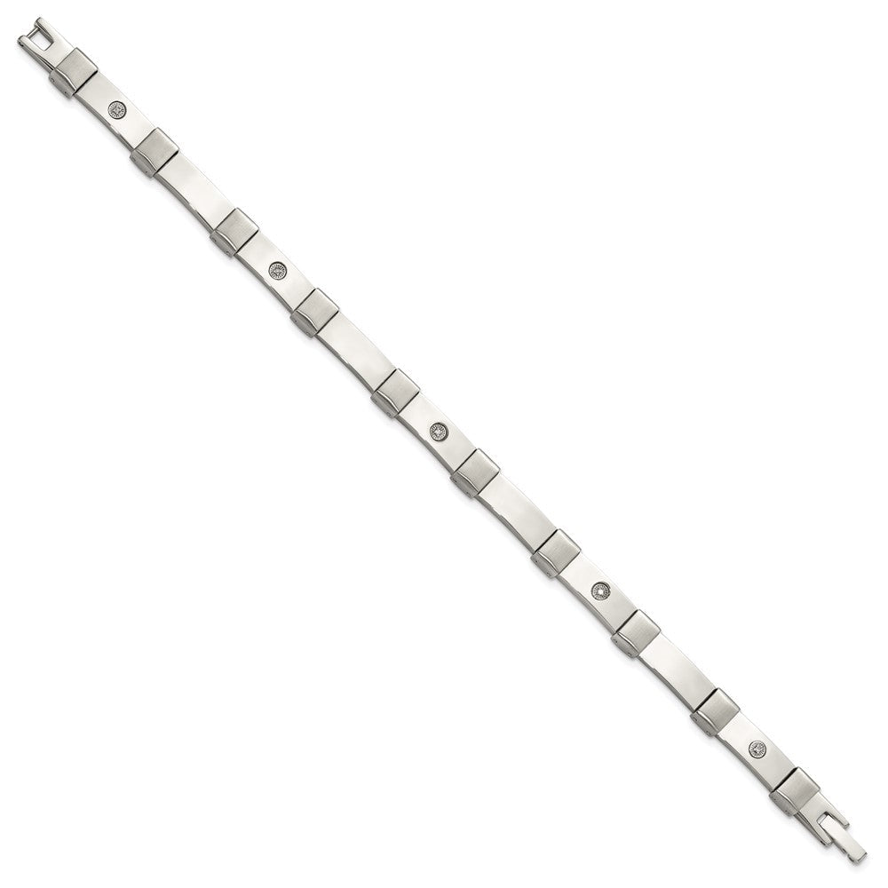 Chisel Stainless Steel Brushed and Polished with 14K White Gold Accent and .03ct Diamond 8.25 inch Bracelet SRB3200-8.25
