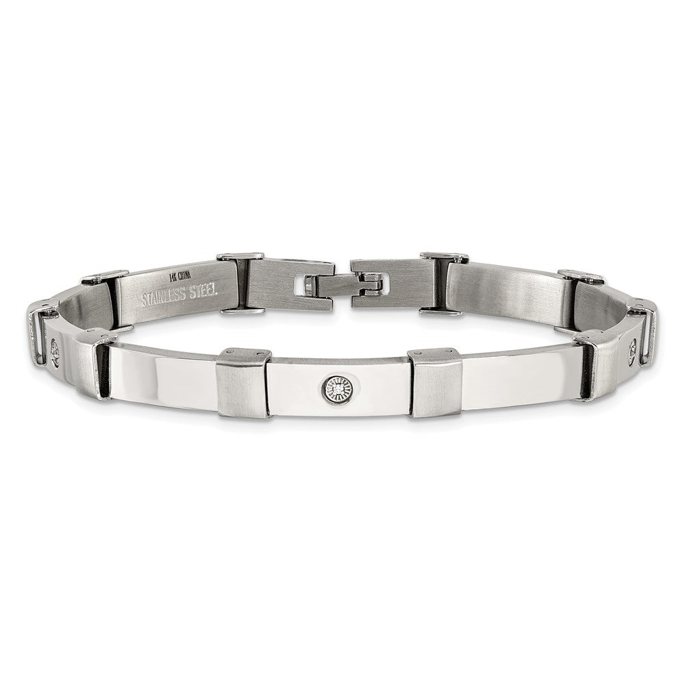 Chisel Stainless Steel Brushed and Polished with 14K White Gold Accent and .03ct Diamond 8.25 inch Bracelet SRB3200-8.25