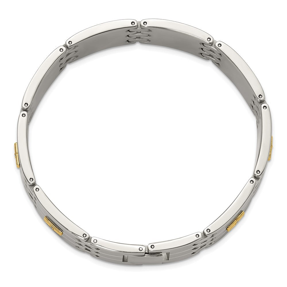 Chisel Stainless Steel Polished with 14K Gold Accent and 1/15ct. Diamond 8.5 inch Link Bracelet SRB3201-8.5