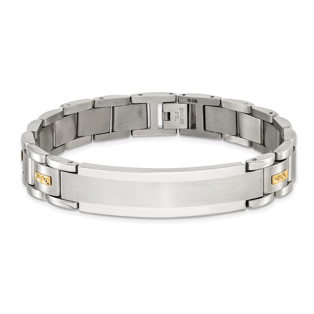 Chisel Stainless Steel Brushed and Polished with Diamond-cut 14K Gold Accent 8.5 inch ID Link Bracelet SRB3202-8.5