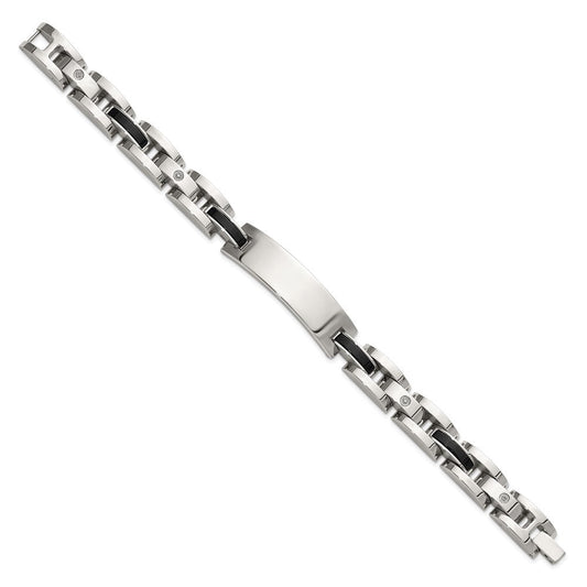Chisel Stainless Steel Polished with 14K White Gold Accent and .02ct Diamond and Onyx 8.75 inch Bracelet SRB3205-8.75