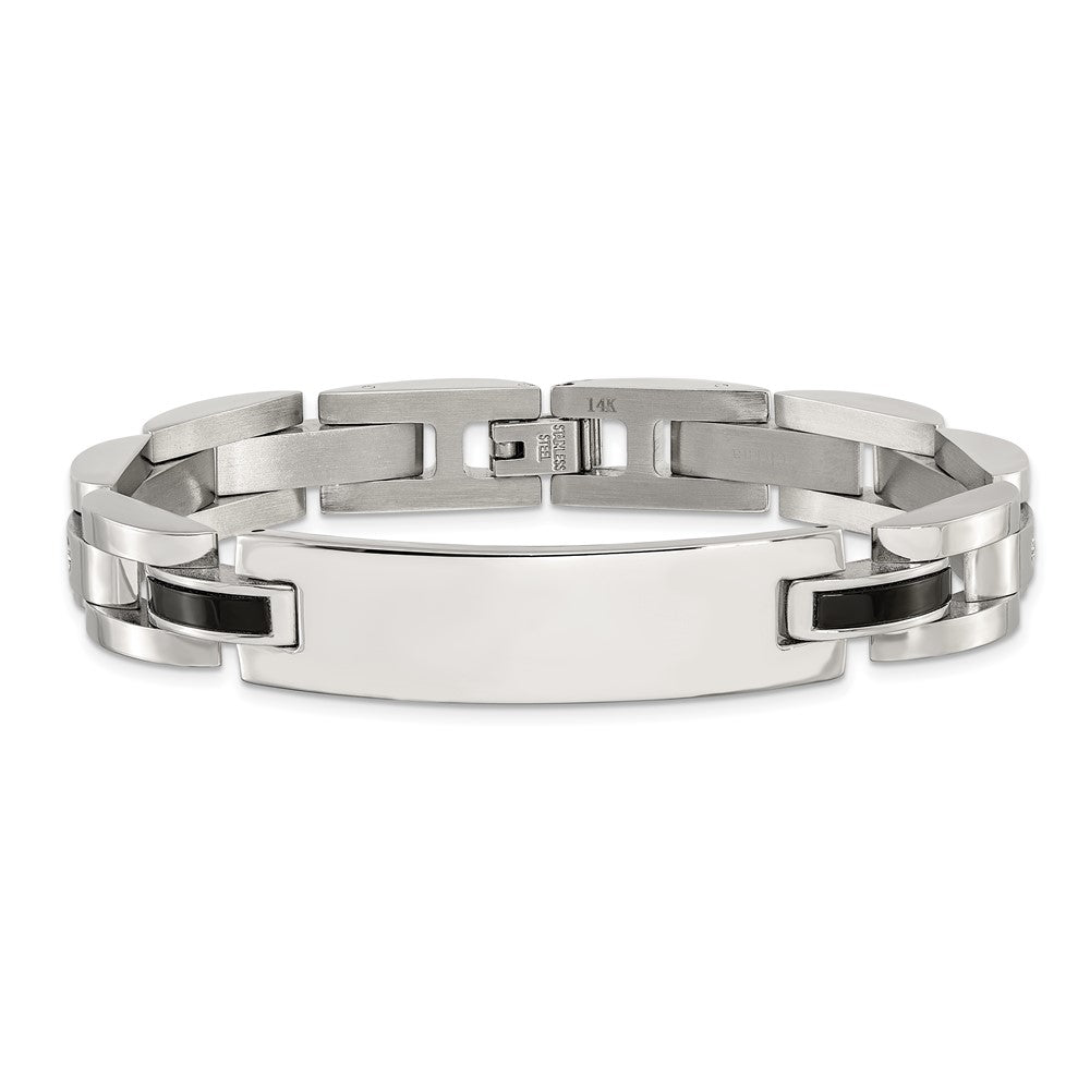 Chisel Stainless Steel Polished with 14K White Gold Accent and .02ct Diamond and Onyx 8.75 inch Bracelet SRB3205-8.75