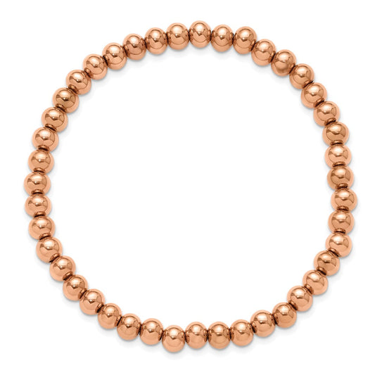 Chisel Stainless Steel Polished Rose IP-plated 6mm Beaded 8.25 inch Stretch Bracelet SRB3209