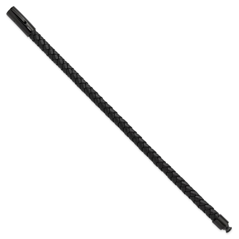 Chisel Stainless Steel Polished Black IP-plated and Black Leather 8.25 inch Bracelet SRB3220-8.25