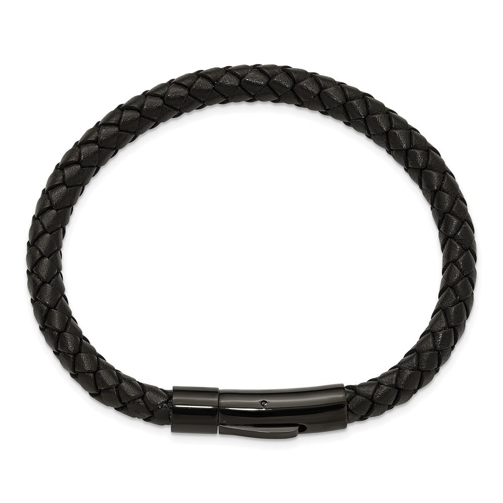 Chisel Stainless Steel Polished Black IP-plated and Black Leather 8.25 inch Bracelet SRB3220-8.25