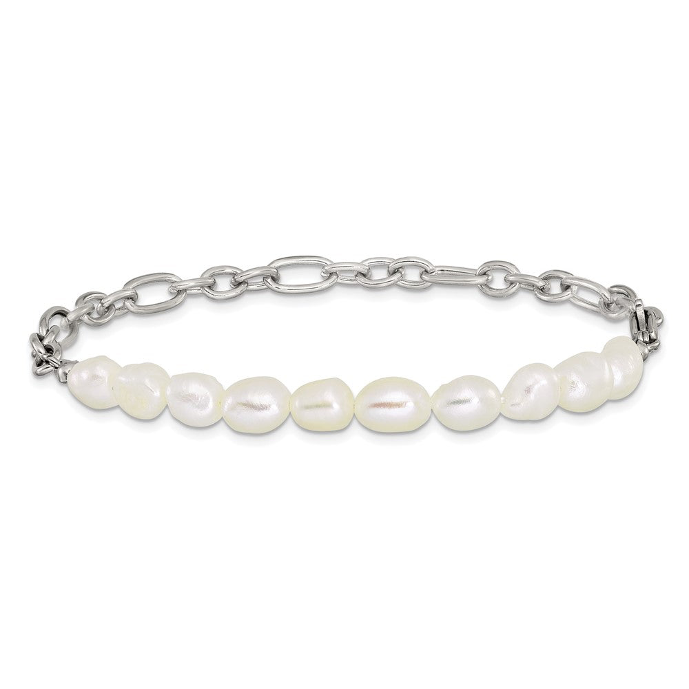 Chisel Stainless Steel Polished with Half White Freshwater Cultured Pearl 8.25 inch Bracelet SRB3223-8.25
