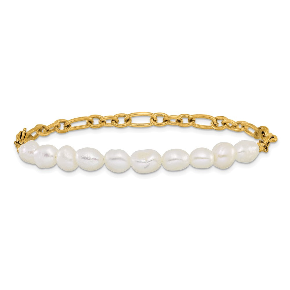 Chisel Stainless Steel Polished Yellow IP-plated with Half White Freshwater Cultured Pearl 8.25 inch Bracelet SRB3224-8.25