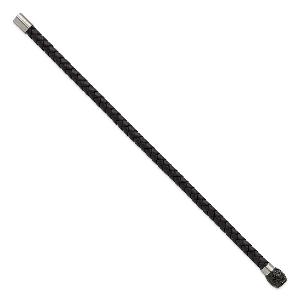 Chisel Stainless Steel Brushed and Polished Black Woven Leather 8.5 inch Bracelet SRB3267-8.5