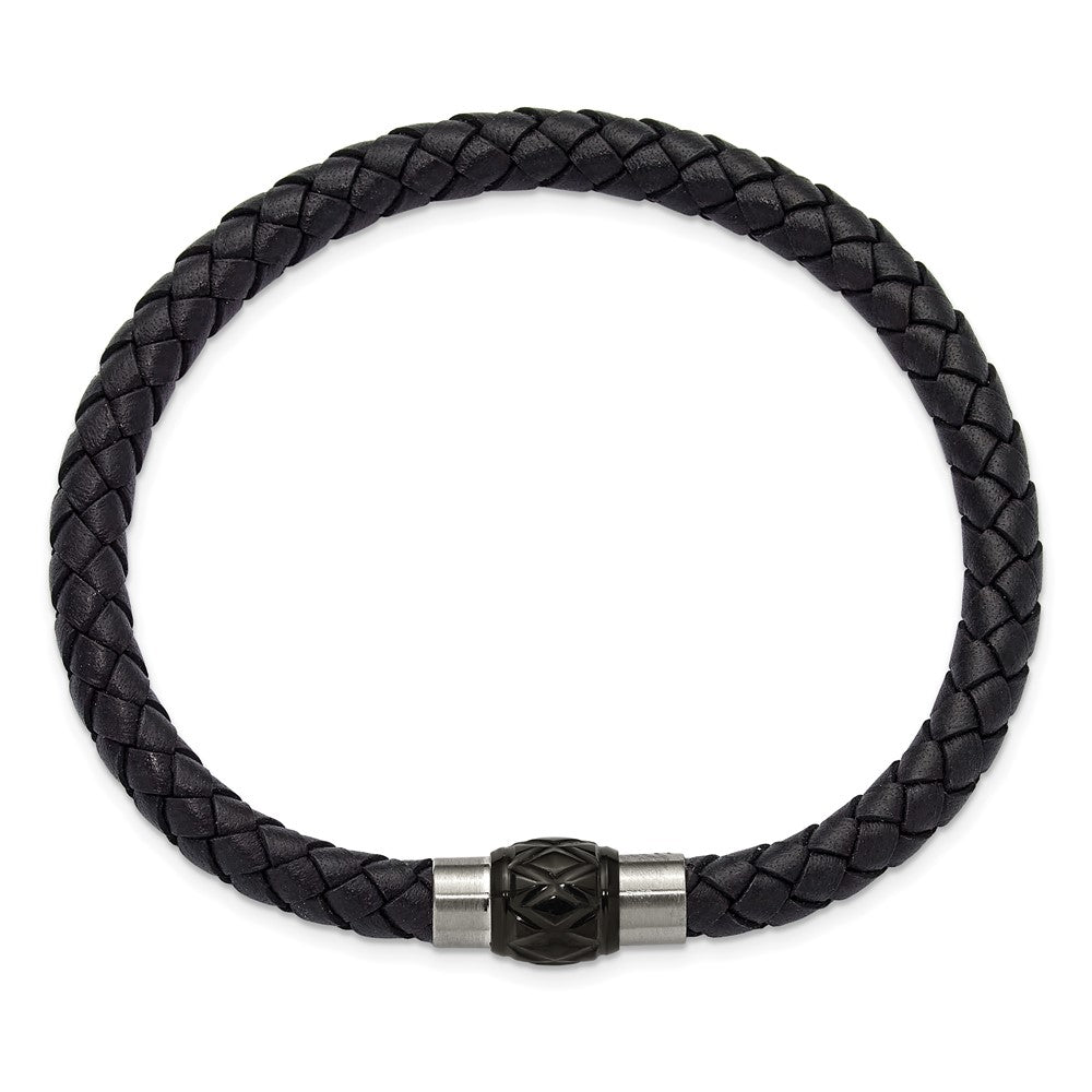 Chisel Stainless Steel Brushed and Polished Black Woven Leather 8.5 inch Bracelet SRB3267-8.5