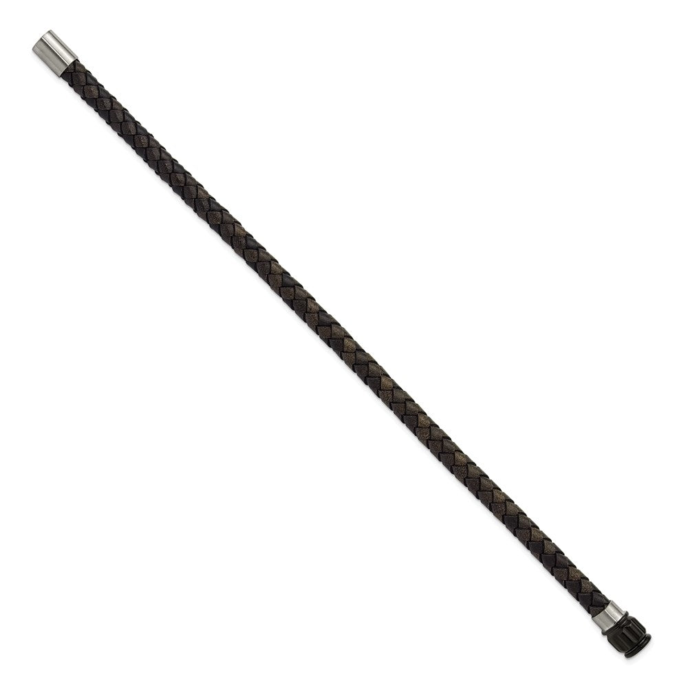Chisel Stainless Steel Brushed and Polished Black Woven Leather 8.5 inch Bracelet SRB3268-8.5