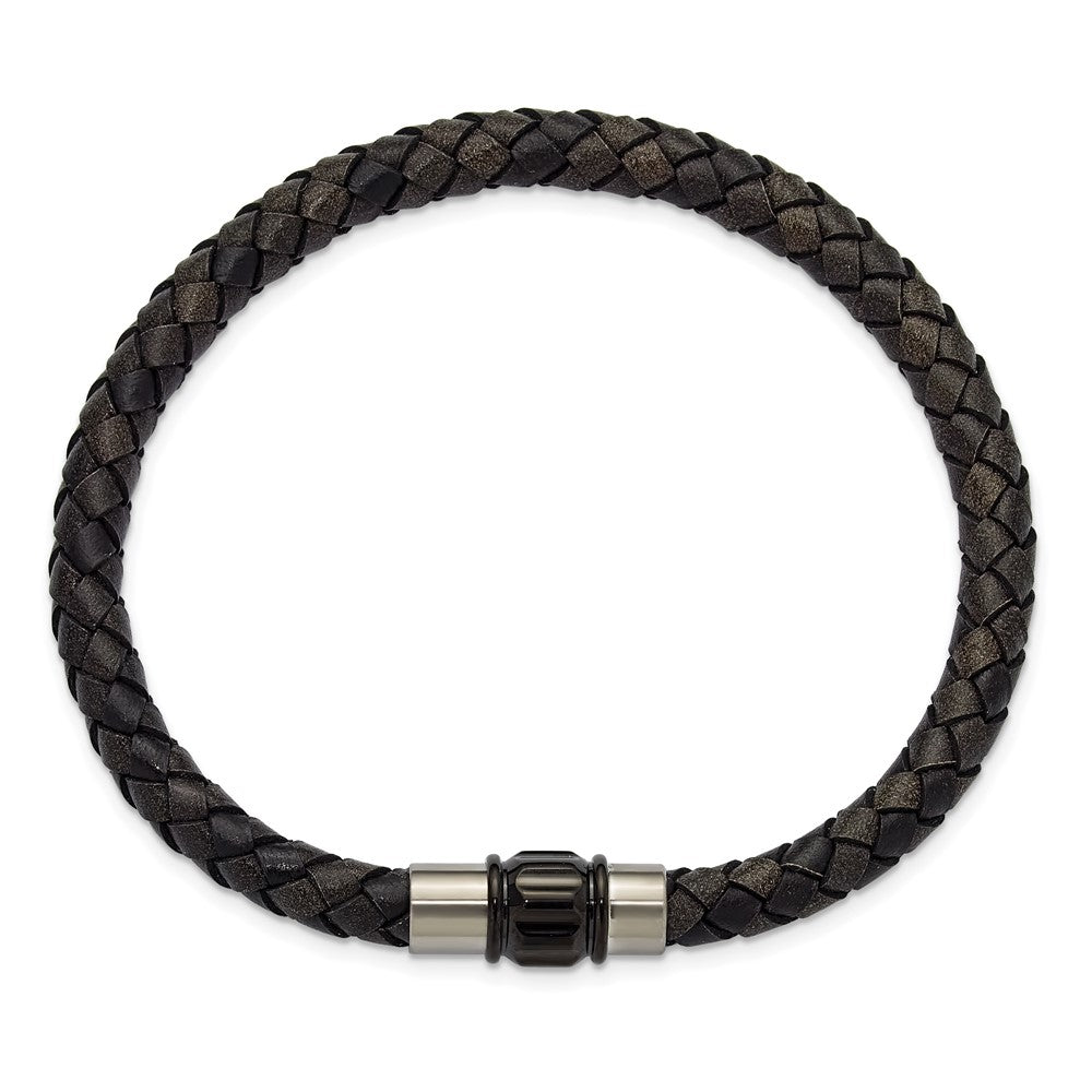 Chisel Stainless Steel Brushed and Polished Black Woven Leather 8.5 inch Bracelet SRB3268-8.5