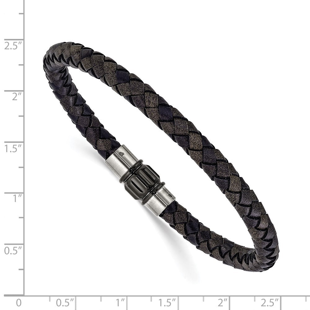 Chisel Stainless Steel Brushed and Polished Black Woven Leather 8.5 inch Bracelet SRB3268-8.5
