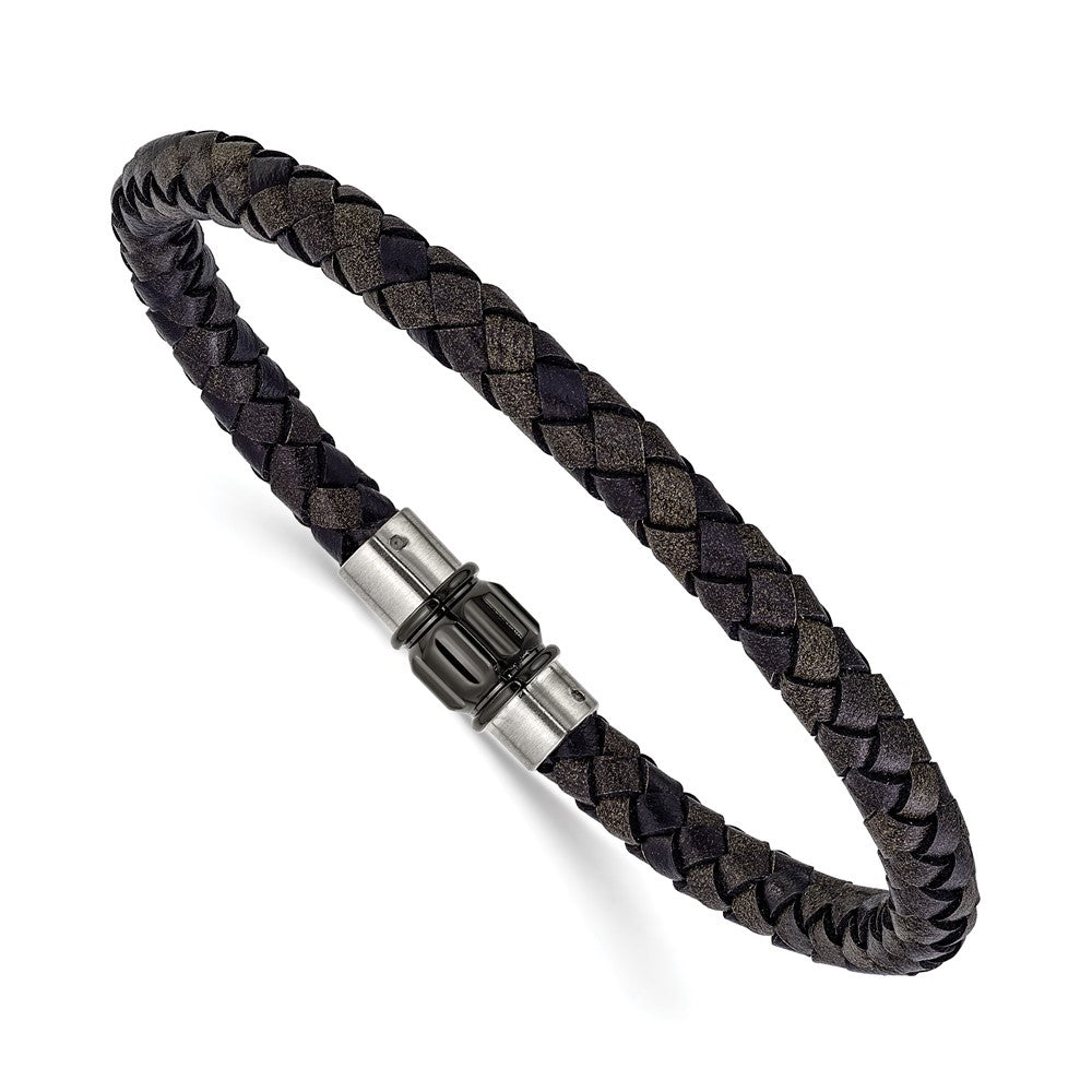 Chisel Stainless Steel Brushed and Polished Black Woven Leather 8.5 inch Bracelet SRB3268-8.5