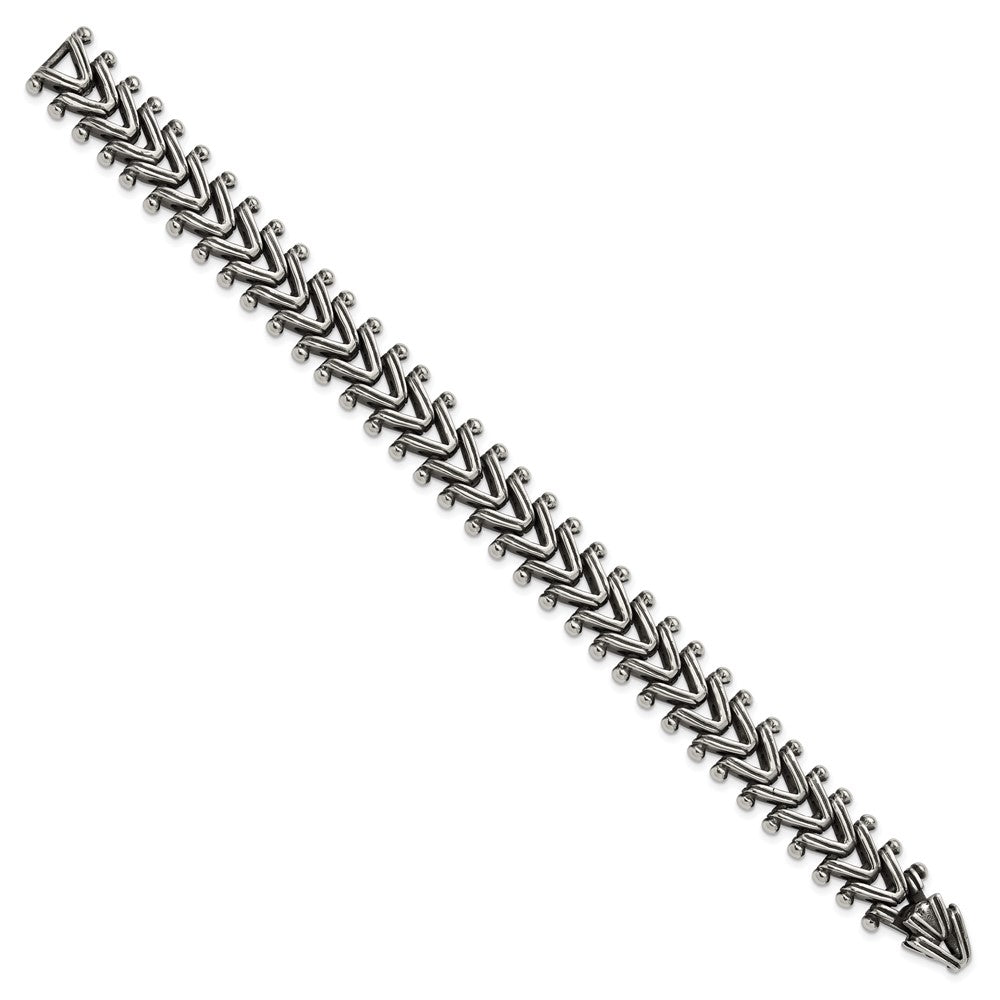 Chisel Stainless Steel Antiqued and Polished 8.25 inch Fancy Franco Link Bracelet SRB3293-8.25