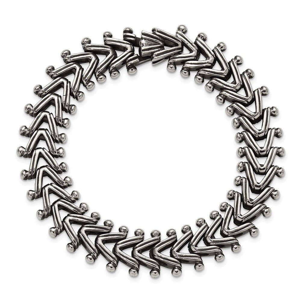 Chisel Stainless Steel Antiqued and Polished 8.25 inch Fancy Franco Link Bracelet SRB3293-8.25
