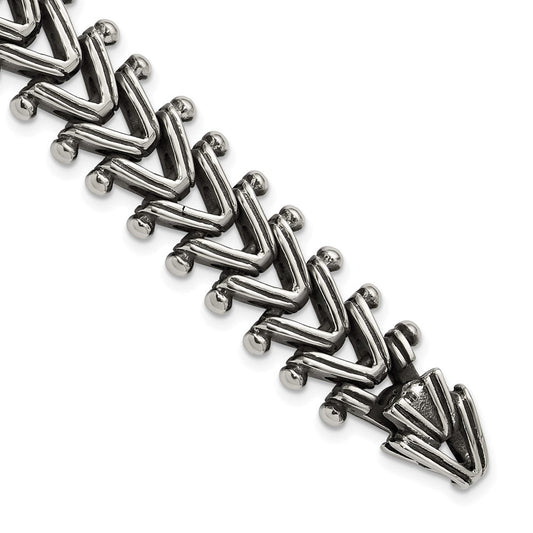 Chisel Stainless Steel Antiqued and Polished 8.25 inch Fancy Franco Link Bracelet SRB3293-8.25