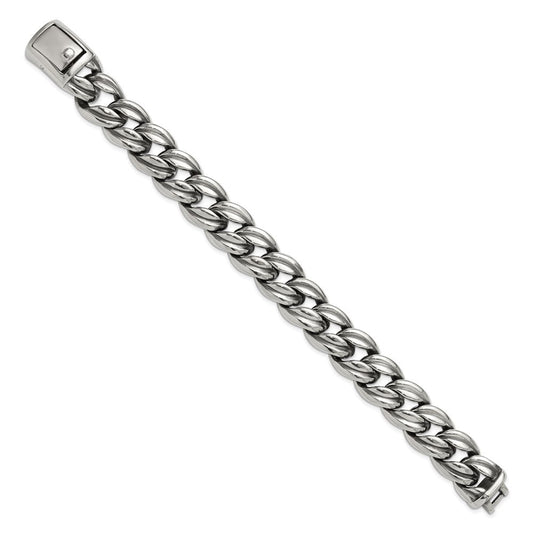Chisel Stainless Steel Antiqued and Polished 8.5 inch Curb Link Bracelet SRB3294-8.5