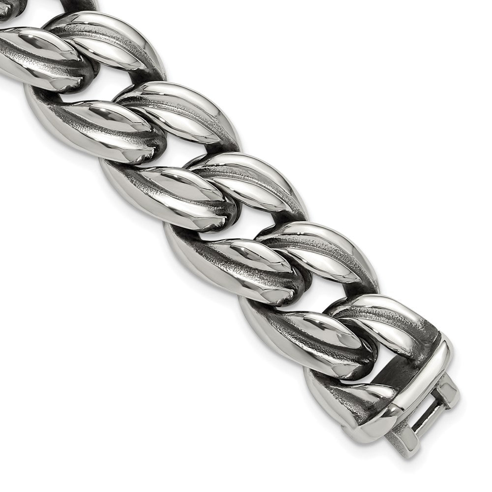 Chisel Stainless Steel Antiqued and Polished 8.5 inch Curb Link Bracelet SRB3294-8.5
