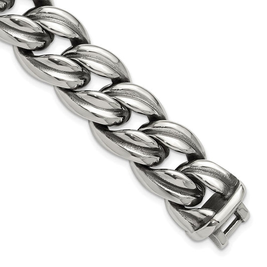 Chisel Stainless Steel Antiqued and Polished 8.5 inch Curb Link Bracelet SRB3294-8.5