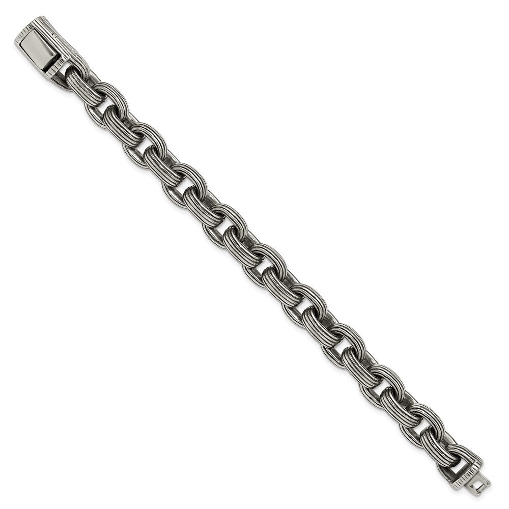 Chisel Stainless Steel Antiqued and Polished 8.5 inch Grooved Link Bracelet SRB3295-8.5