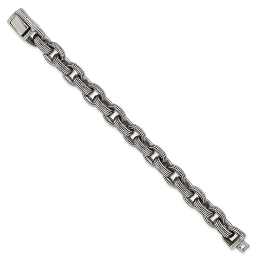 Chisel Stainless Steel Antiqued and Polished 8.5 inch Grooved Link Bracelet SRB3295-8.5