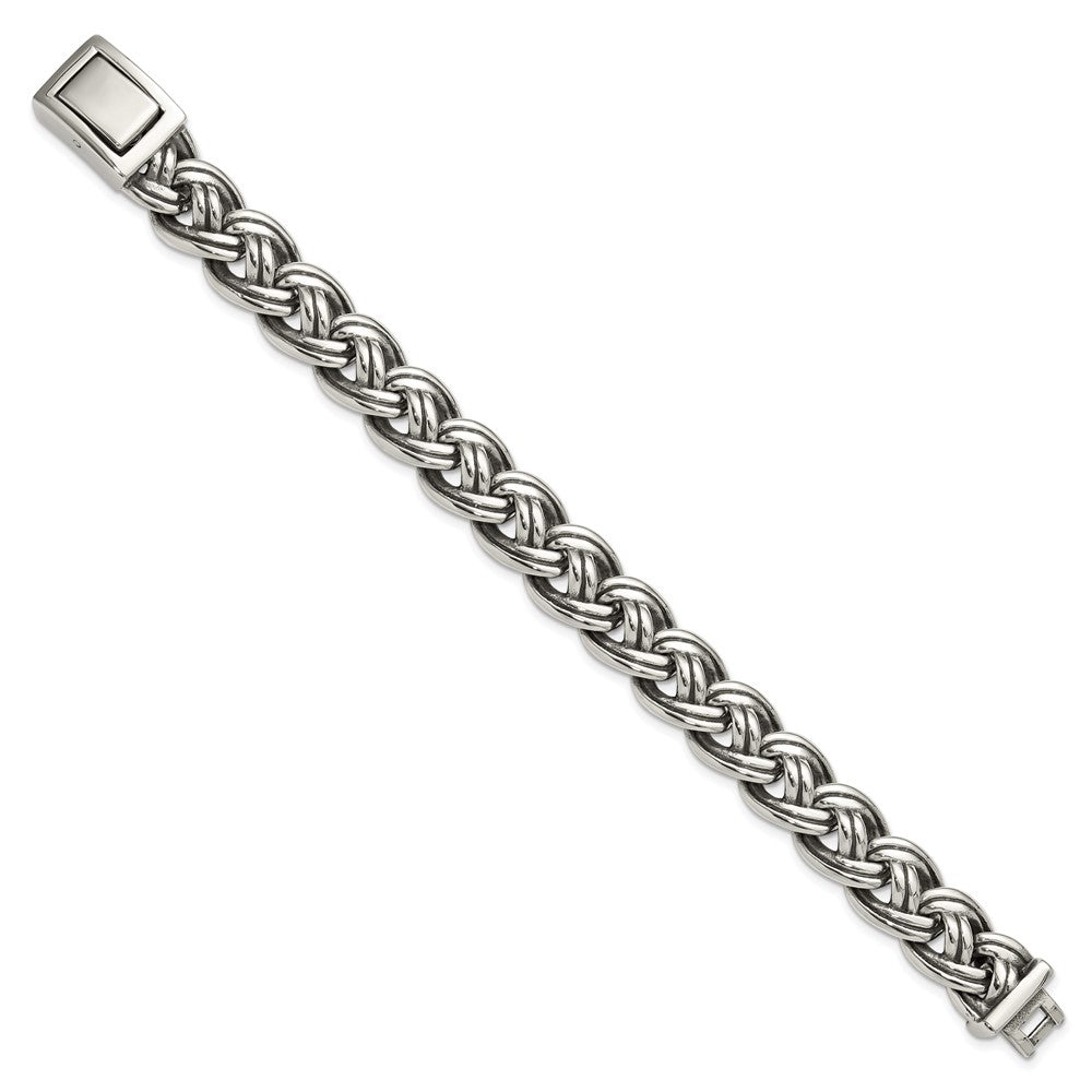 Chisel Stainless Steel Antiqued and Polished 8.5 inch Curb Link Bracelet SRB3296-8.5