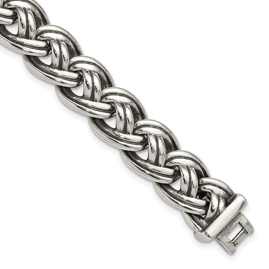 Chisel Stainless Steel Antiqued and Polished 8.5 inch Curb Link Bracelet SRB3296-8.5