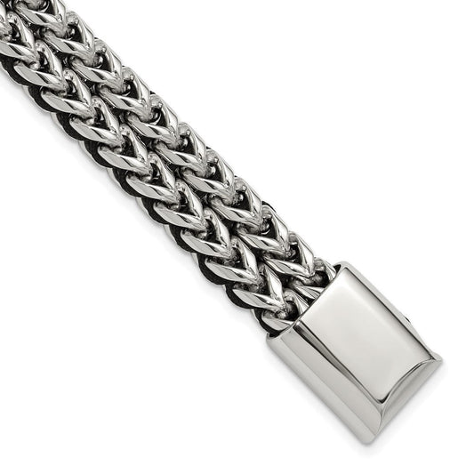 Chisel Stainless Steel Polished 8.5 inch Black Cord and Chain Bracelet SRB3301-8.5