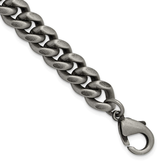 Chisel Stainless Steel Antiqued and Brushed 10mm 8.5 inch Curb Link Bracelet SRB3309-8.5