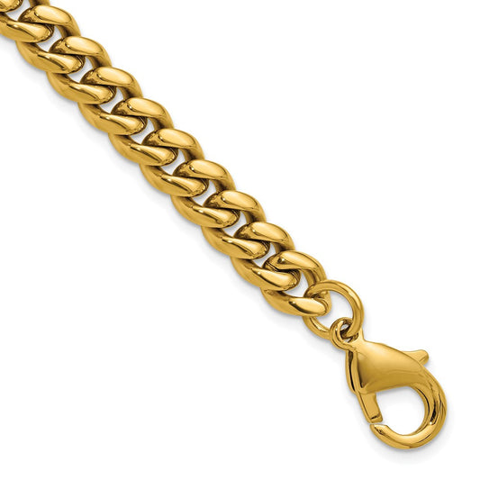 Chisel Stainless Steel Polished 8mm Yellow IP-plated 8.5 inch Curb Link Bracelet SRB3311-8.5