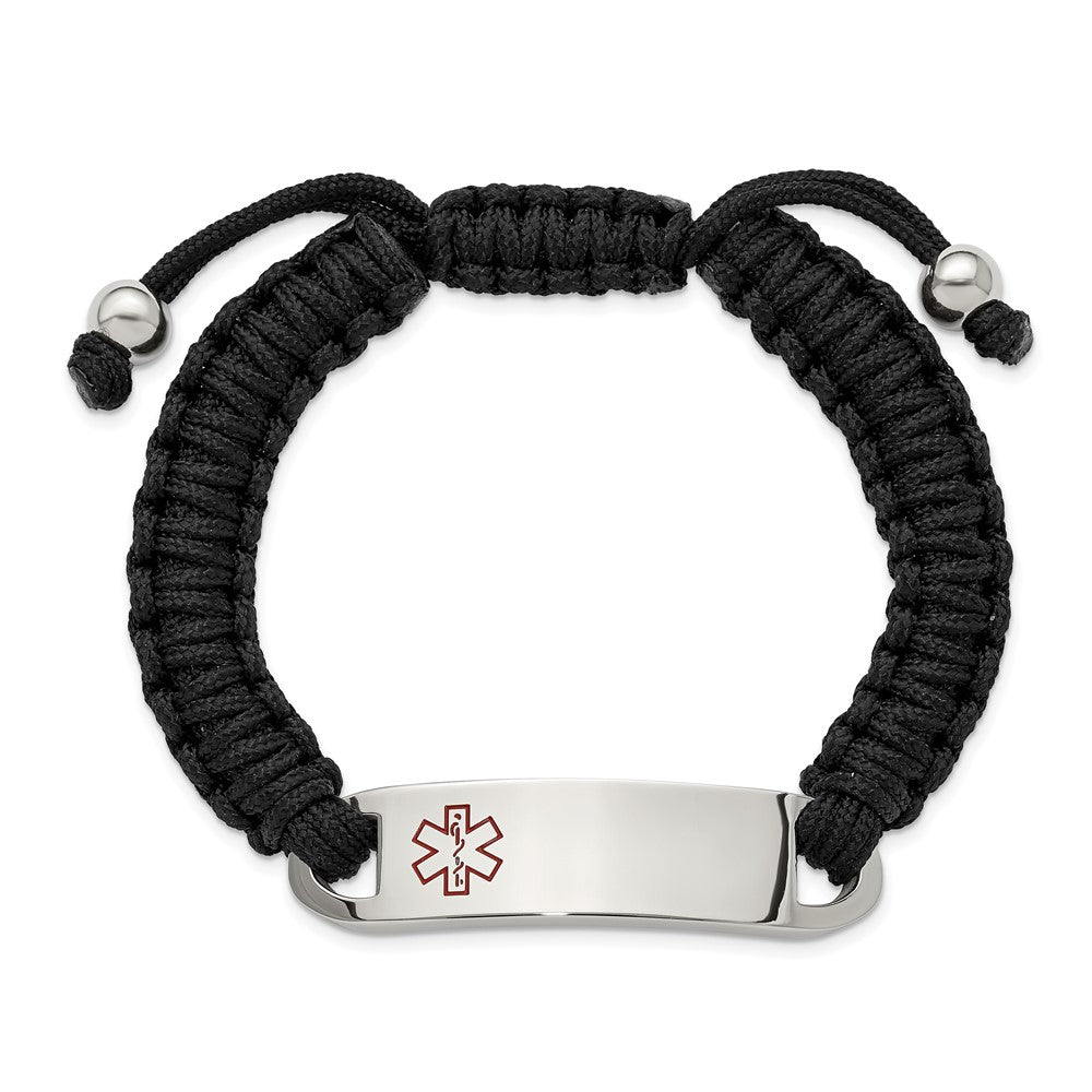 Chisel Stainless Steel Polished and Red Enamel Black Nylon 7.5 inch to 10.5 inch Adjustable Medical ID Bracelet SRB3313