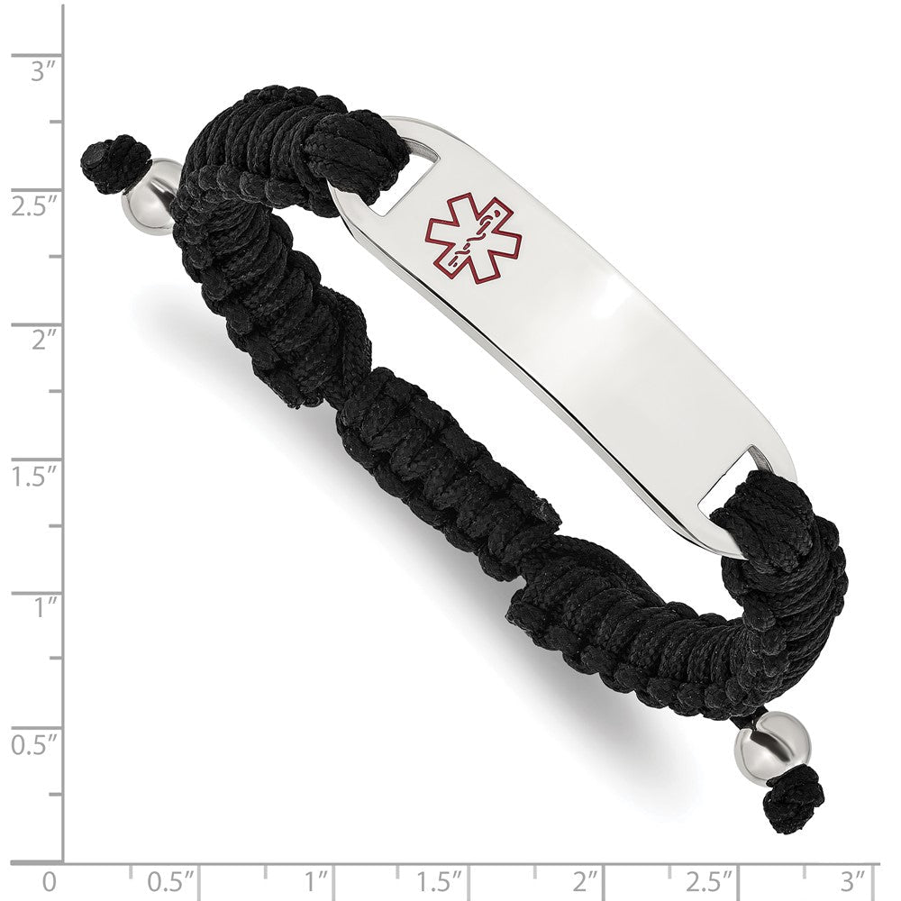 Chisel Stainless Steel Polished and Red Enamel Black Nylon 7.5 inch to 10.5 inch Adjustable Medical ID Bracelet SRB3313