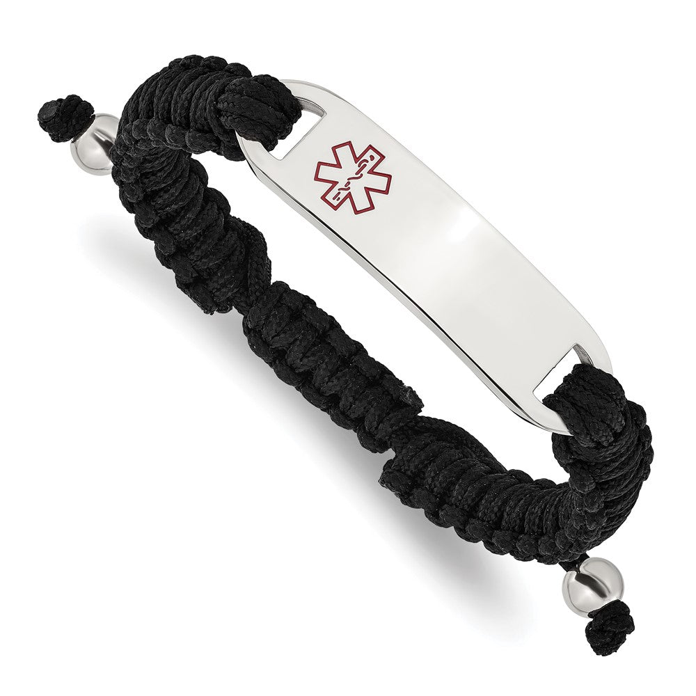 Chisel Stainless Steel Polished and Red Enamel Black Nylon 7.5 inch to 10.5 inch Adjustable Medical ID Bracelet SRB3313
