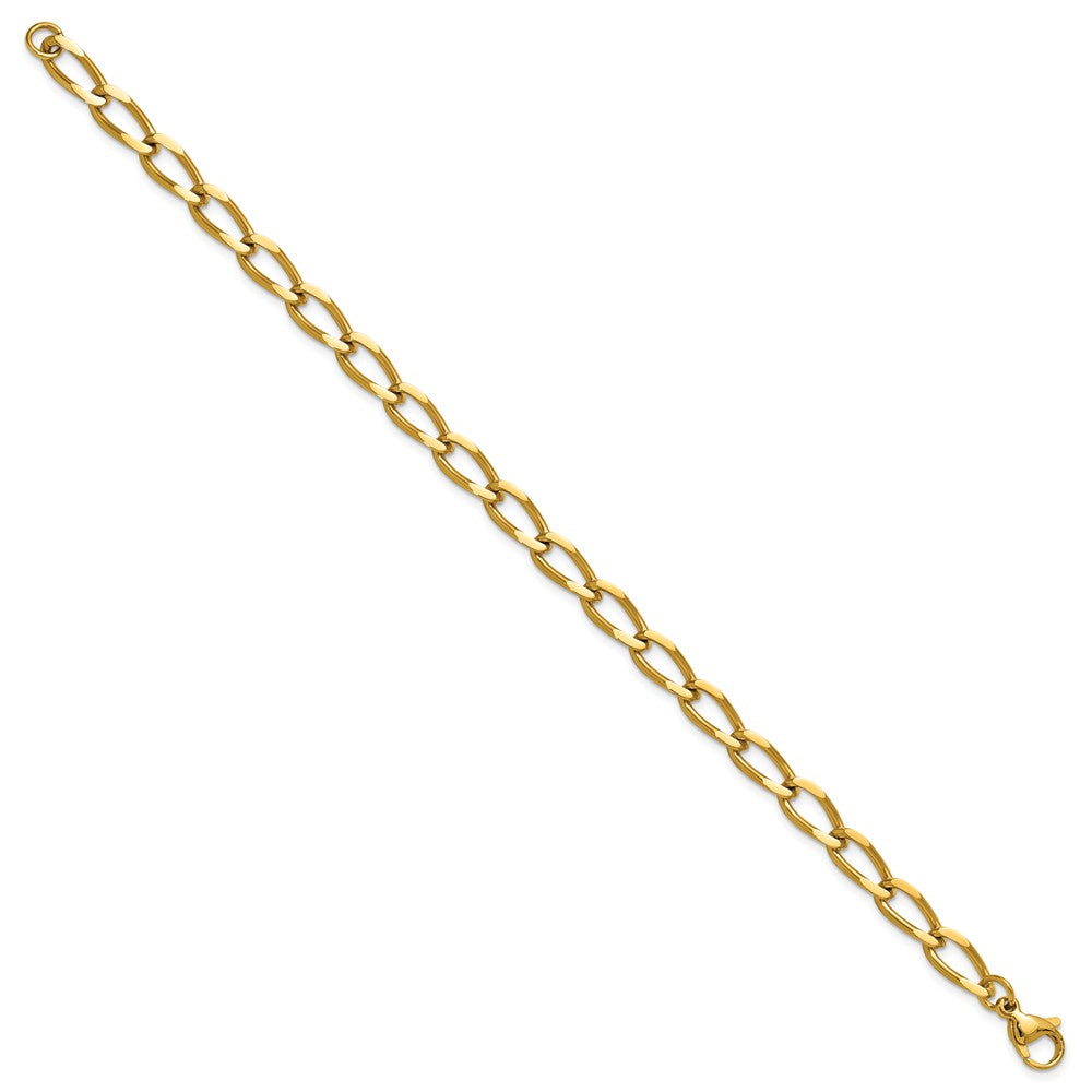 Chisel Stainless Steel Polished Yellow IP-plated 8 inch Elongated Curb Link Bracelet SRB3329-8