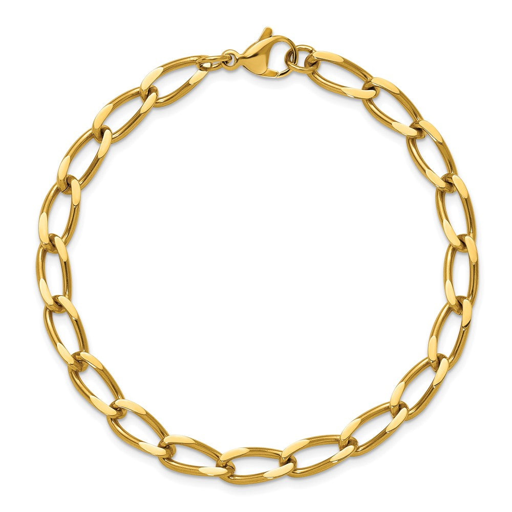 Chisel Stainless Steel Polished Yellow IP-plated 8 inch Elongated Curb Link Bracelet SRB3329-8