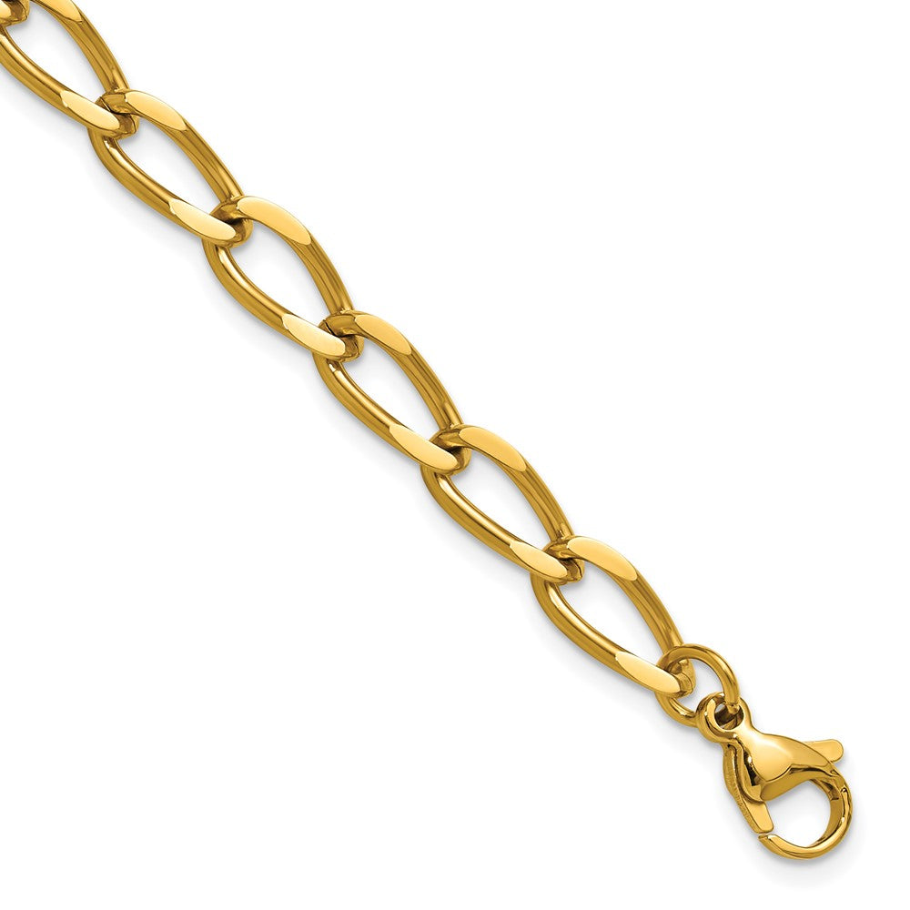 Chisel Stainless Steel Polished Yellow IP-plated 8 inch Elongated Curb Link Bracelet SRB3329-8