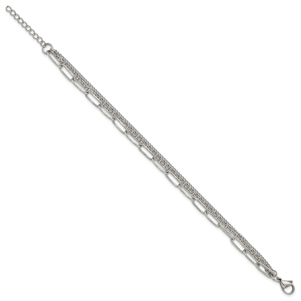 Chisel Stainless Steel Polished Multi-Strand Curb, Cable and Paperclip Link 7 inch Plus a 1.25 inch Extension Bracelet SRB3334-7