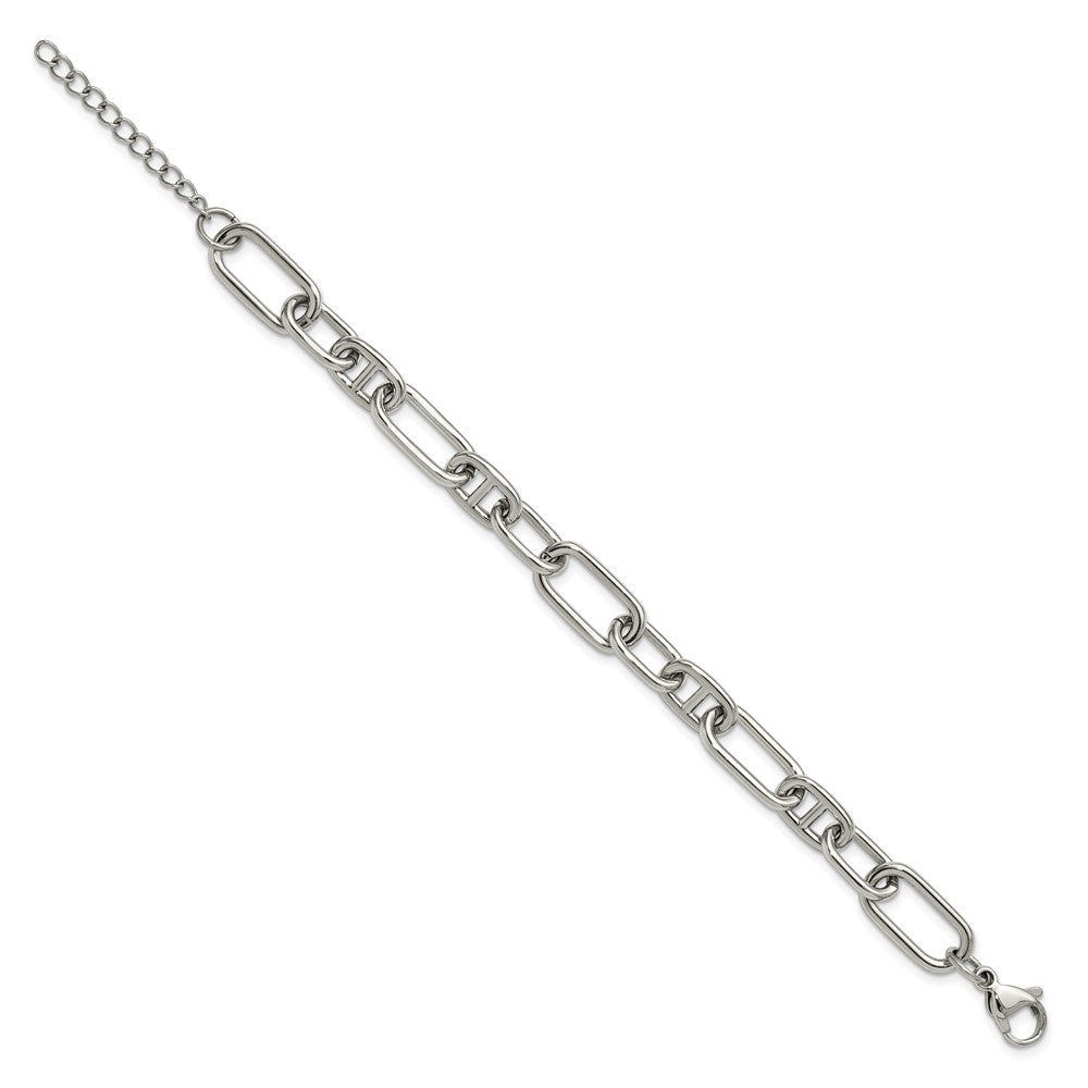Chisel Stainless Steel Polished 9mm 6.5 inch Plus 1.25 inch 9mm Open Link Bracelet SRB3336-6.5