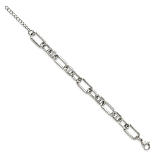 Chisel Stainless Steel Polished 9mm 6.5 inch Plus 1.25 inch 9mm Open Link Bracelet SRB3336-6.5